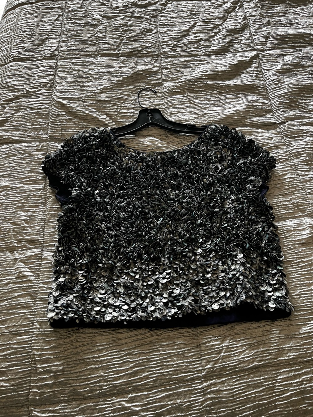 AllSaints Navy and Silver Sequin Embellished Top (6)